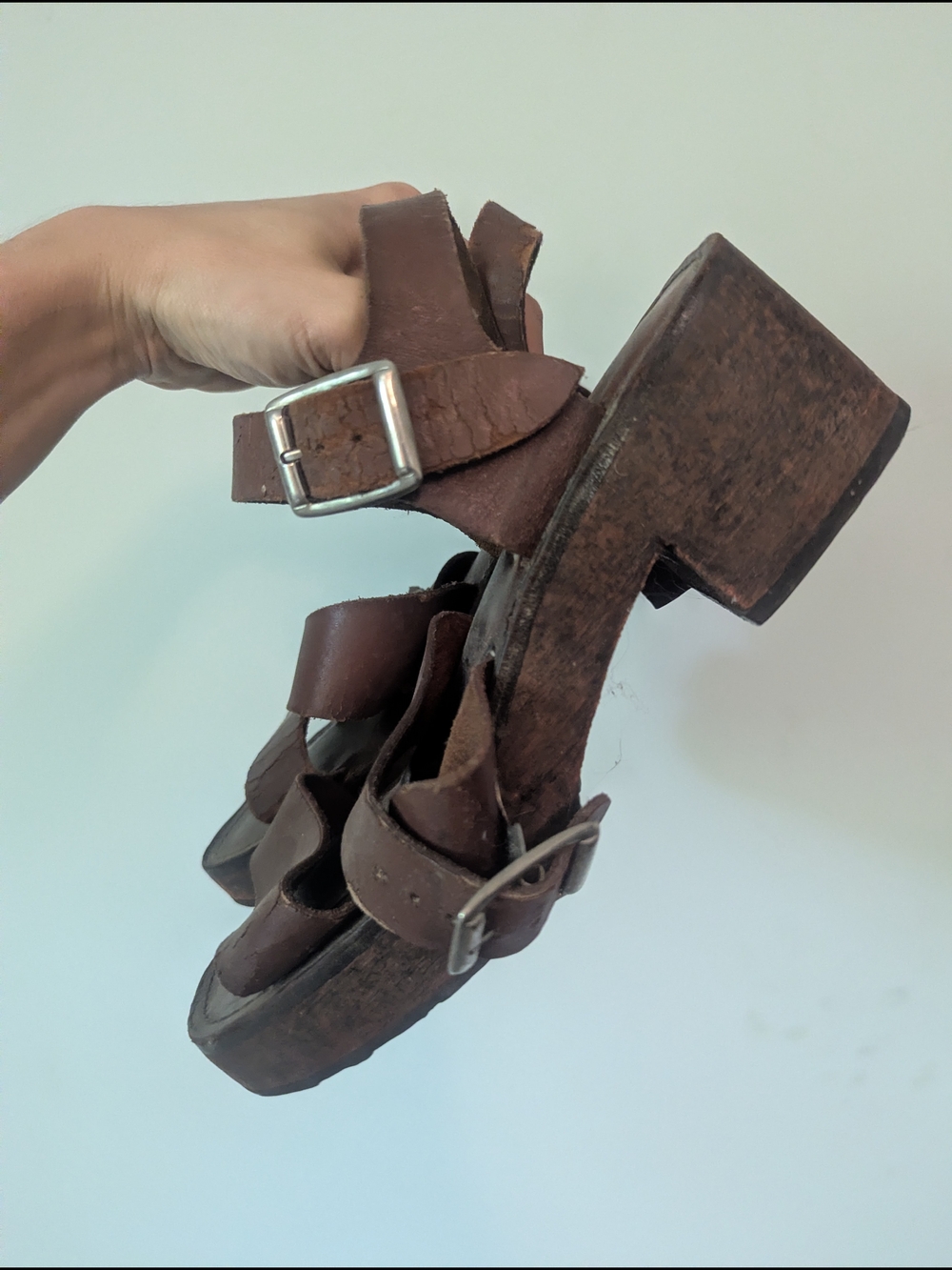 Women’s Brown Leather Platform Sandals with Buckle - Picture 3 of 4